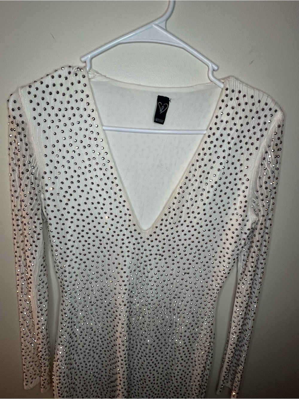 Windsor White Sparkly Rhinestone Bodycon Party Mini Dress Medium